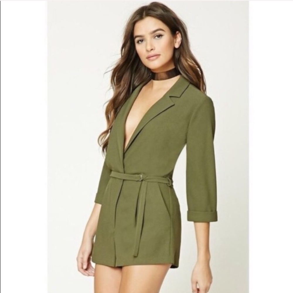 TOPSHOP Alexa Belted Green Romper